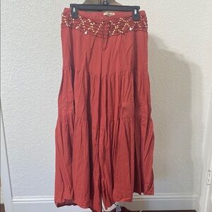 Embellished Rust ruffled palazzo pants